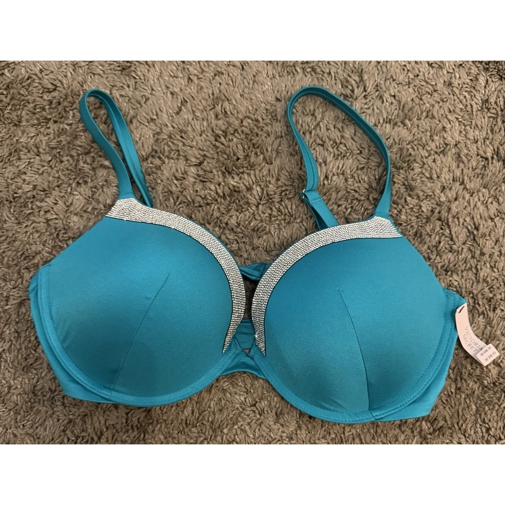 victoria secret swim top 36D NWT Teal Blue Rhinstones Cute!‎